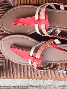 Express Coral and Pink Strappy Toe-Post Sandals